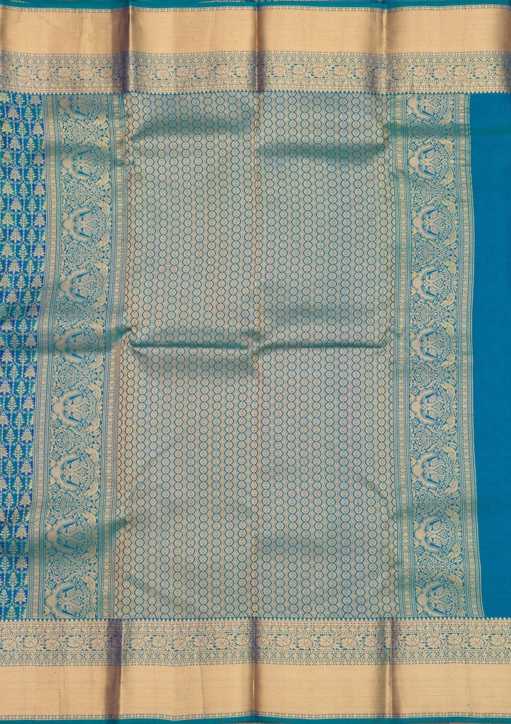 Turquoise Blue Zariwork Pure Silk Saree-Koskii