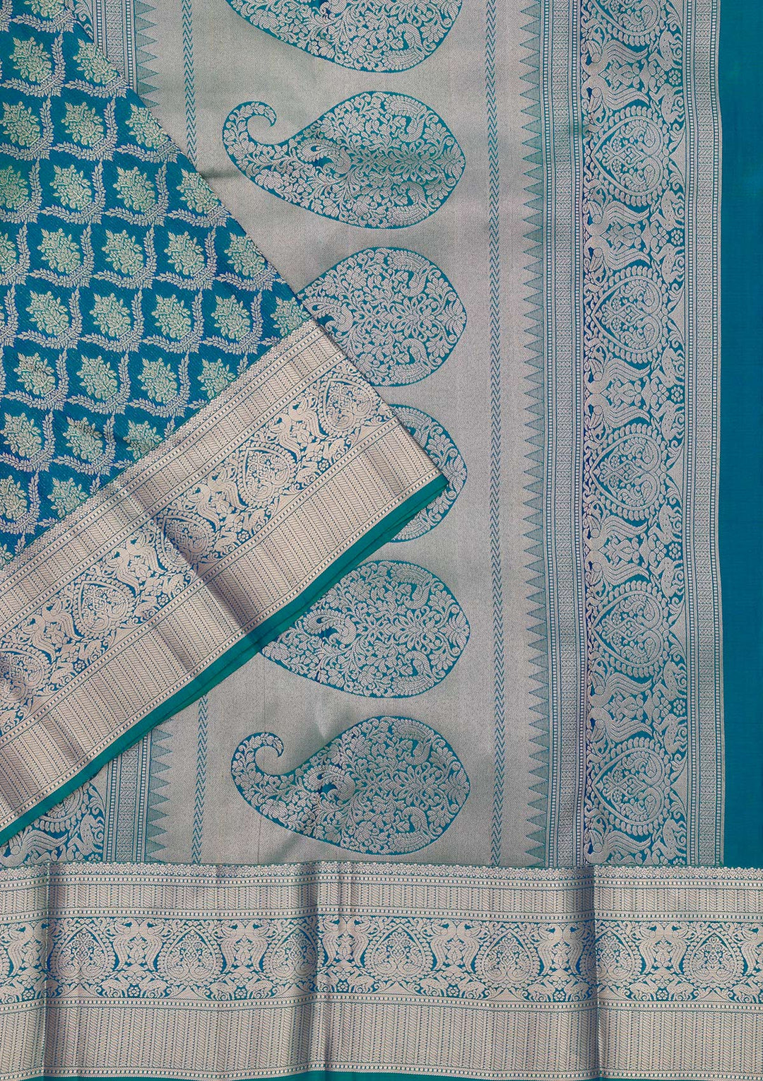 Turquoise Blue Zariwork Pure Silk Saree-Koskii