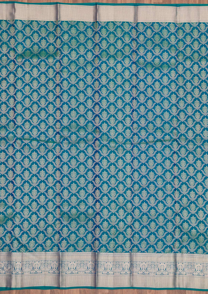 Turquoise Blue Zariwork Pure Silk Saree-Koskii