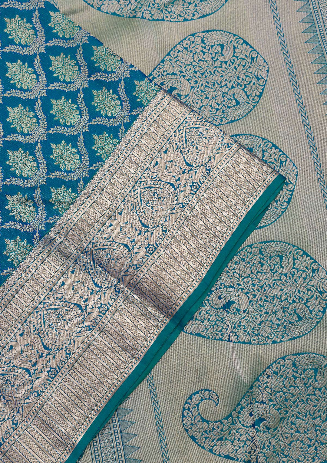 Turquoise Blue Zariwork Pure Silk Saree-Koskii