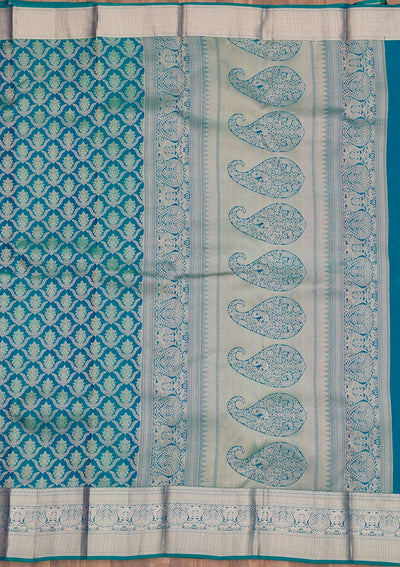 Turquoise Blue Zariwork Pure Silk Saree-Koskii