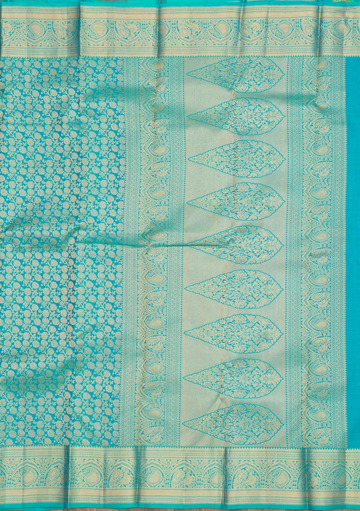 Turquoise Blue Zariwork Pure Silk Saree-Koskii