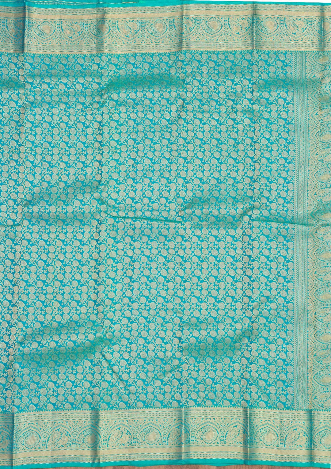 Turquoise Blue Zariwork Pure Silk Saree-Koskii