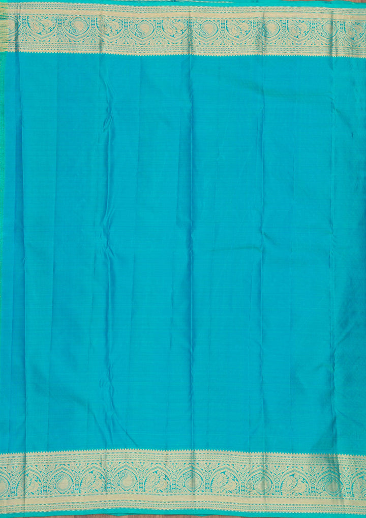 Turquoise Blue Zariwork Pure Silk Saree-Koskii