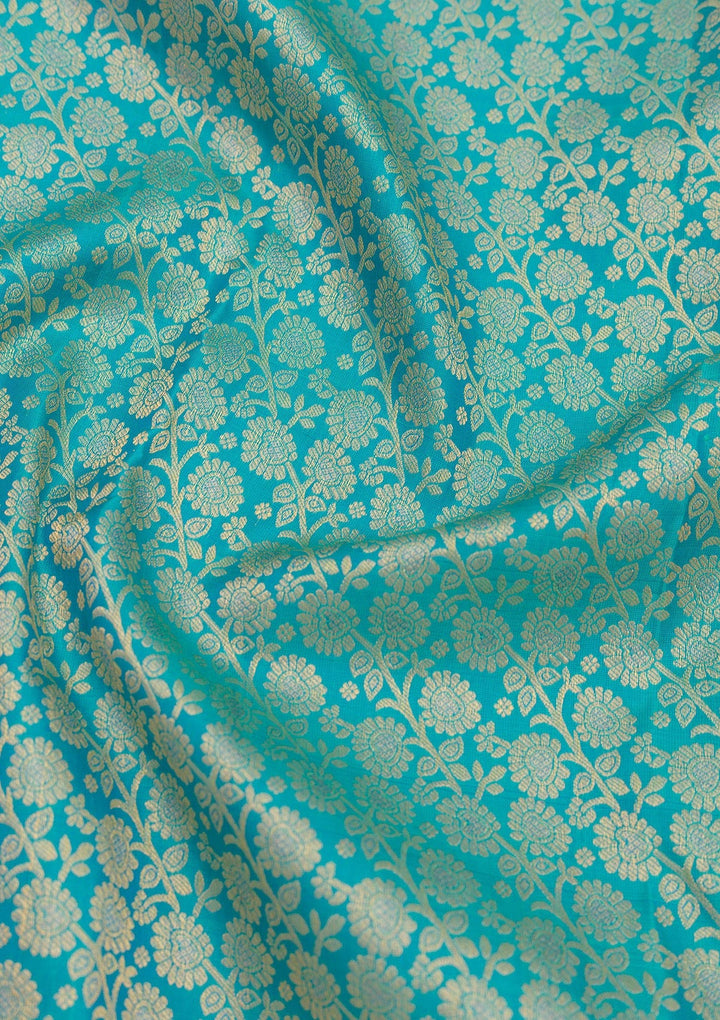 Turquoise Blue Zariwork Pure Silk Saree-Koskii