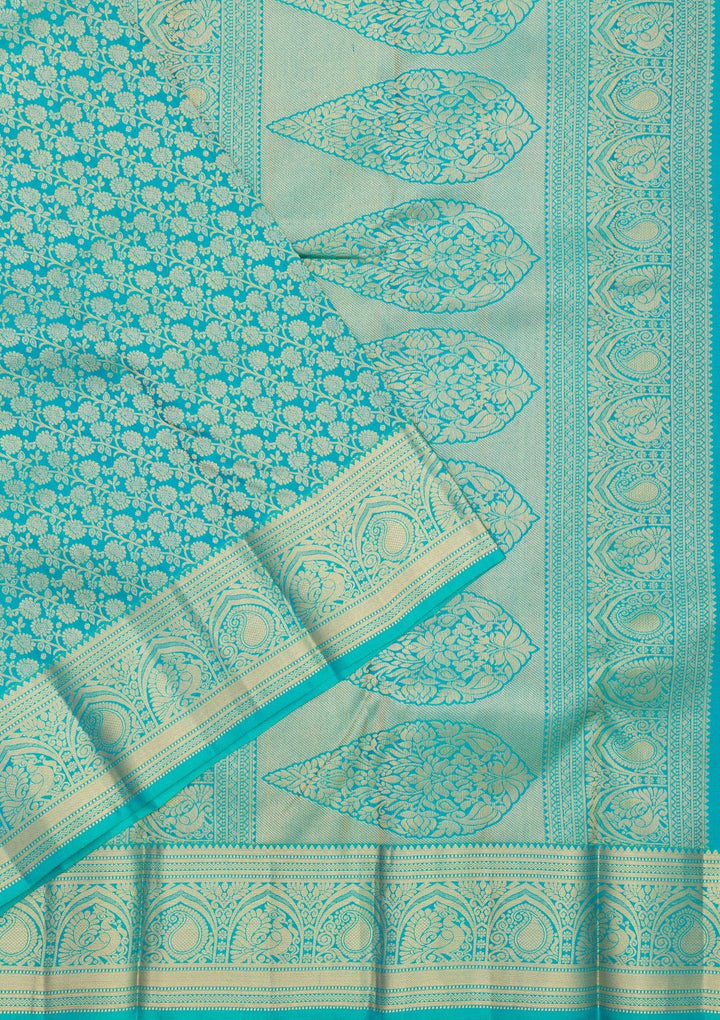 Turquoise Blue Zariwork Pure Silk Saree-Koskii
