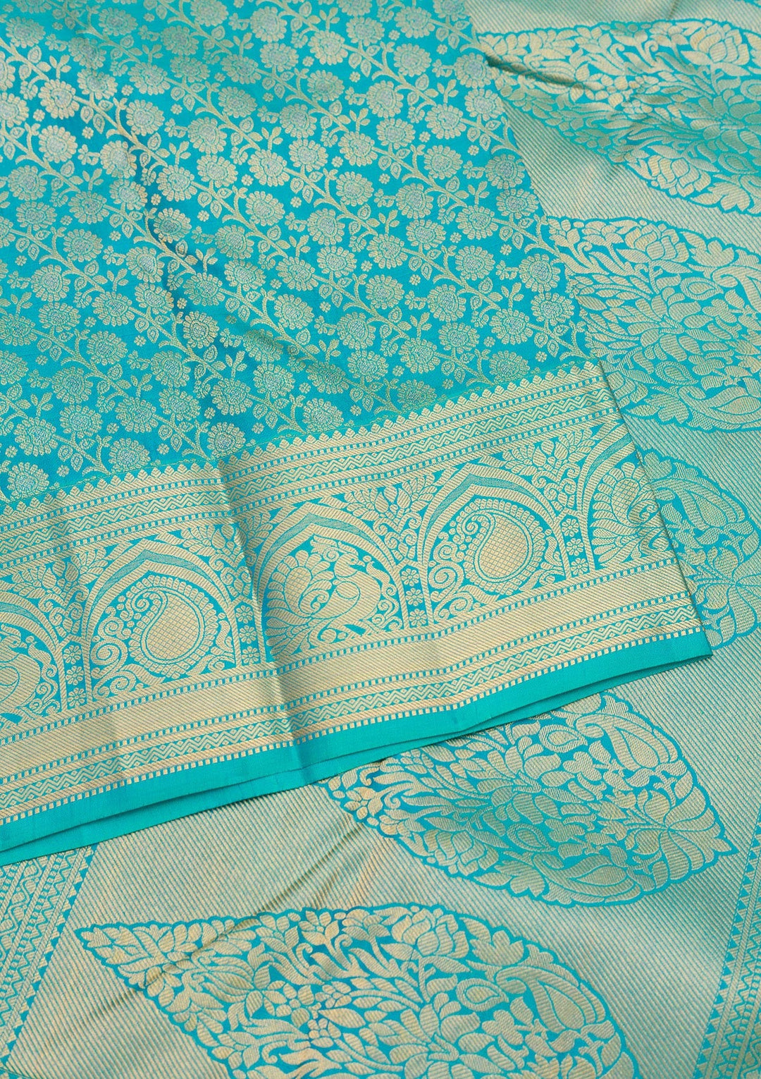 Turquoise Blue Zariwork Pure Silk Saree-Koskii