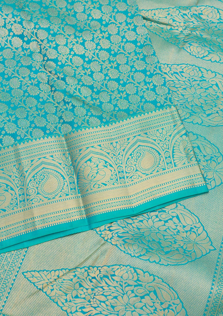 Turquoise Blue Zariwork Pure Silk Saree-Koskii