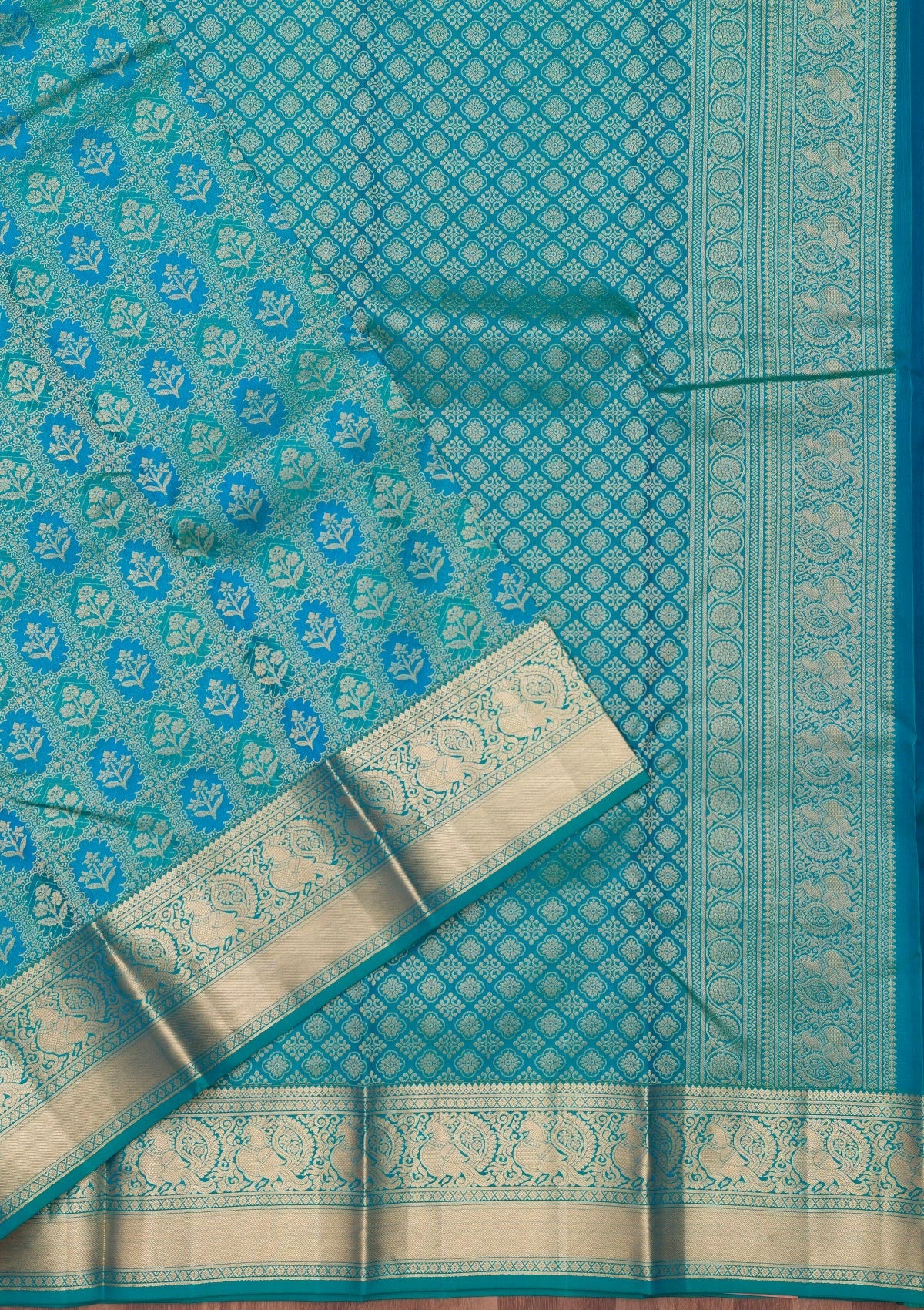 Turquoise Blue Zariwork Pure Silk Saree-Koskii