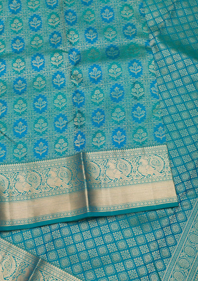 Turquoise Blue Zariwork Pure Silk Saree-Koskii