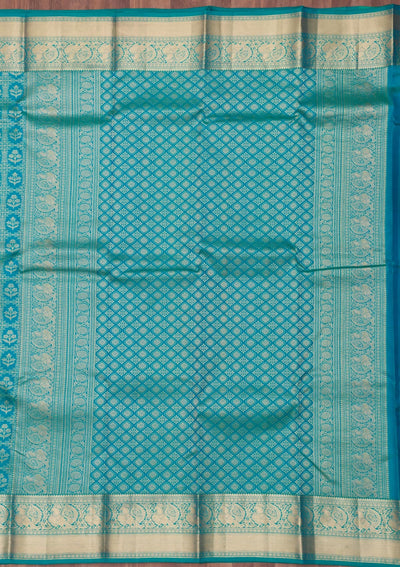 Turquoise Blue Zariwork Pure Silk Saree-Koskii