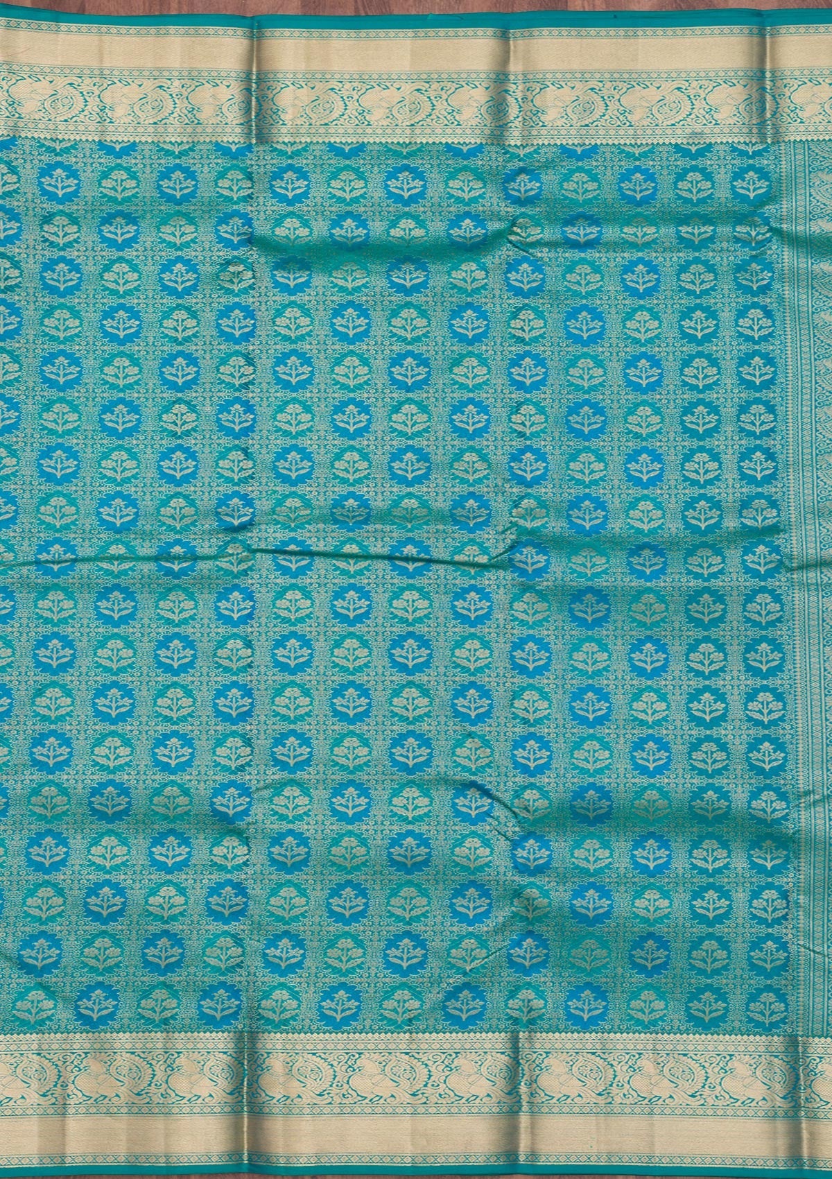 Turquoise Blue Zariwork Pure Silk Saree-Koskii