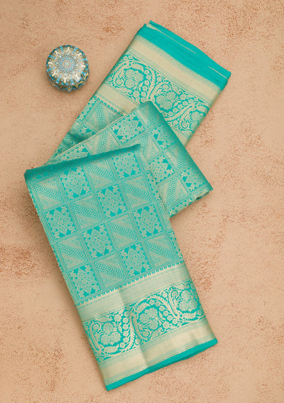 Turquoise Blue Zariwork Pure Silk Saree-Koskii