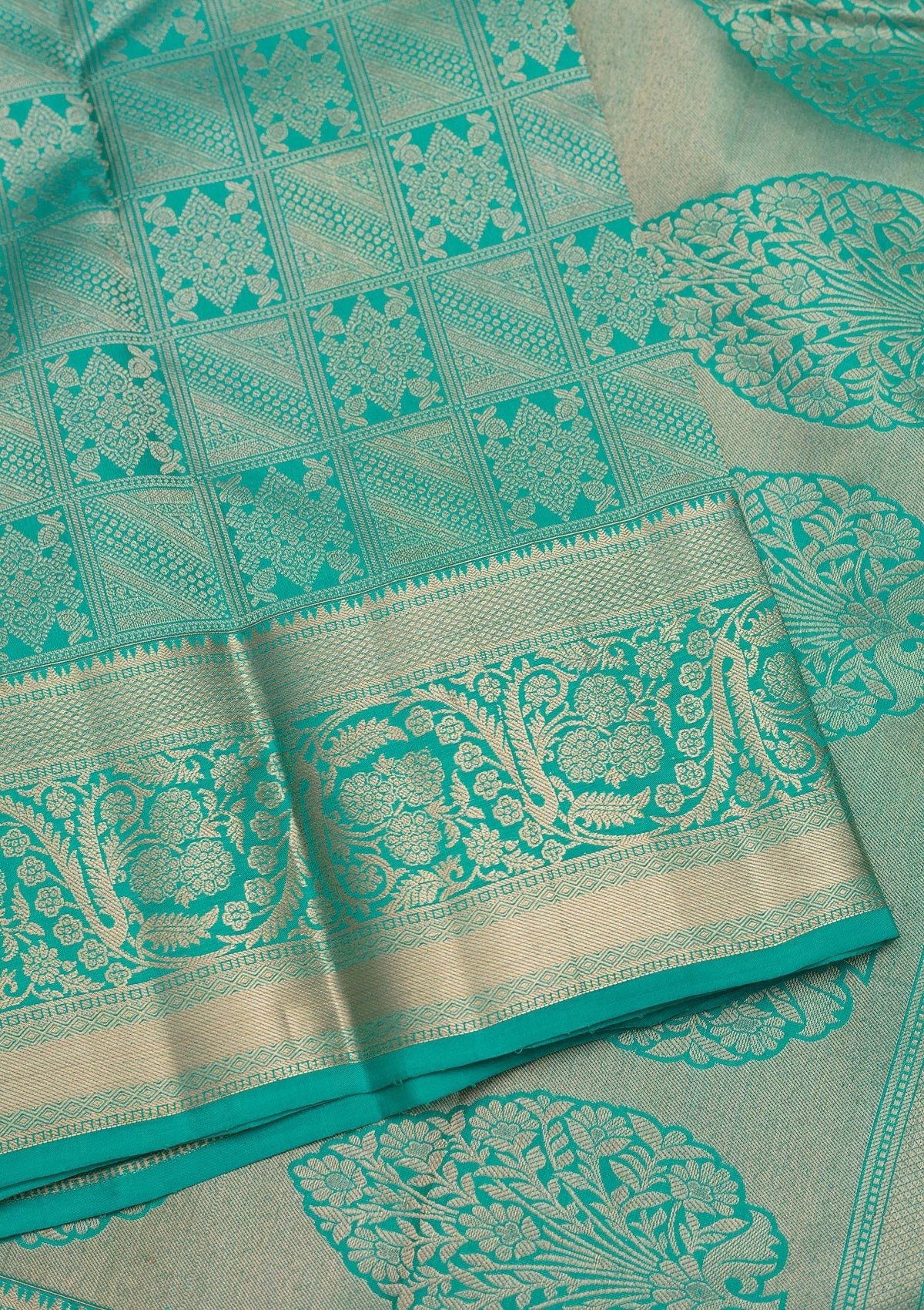 Turquoise Blue Zariwork Pure Silk Saree-Koskii