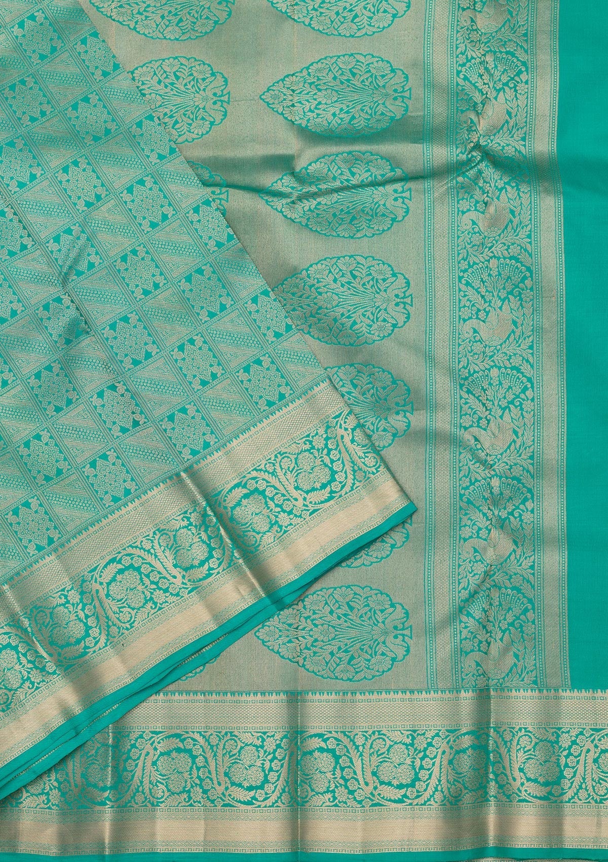 Turquoise Blue Zariwork Pure Silk Saree-Koskii