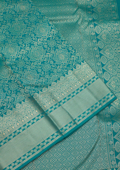 Turquoise Blue Zariwork Pure Silk Saree-Koskii