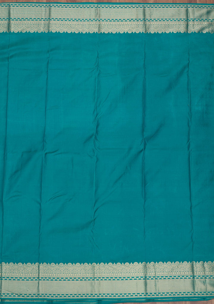 Turquoise Blue Zariwork Pure Silk Saree-Koskii