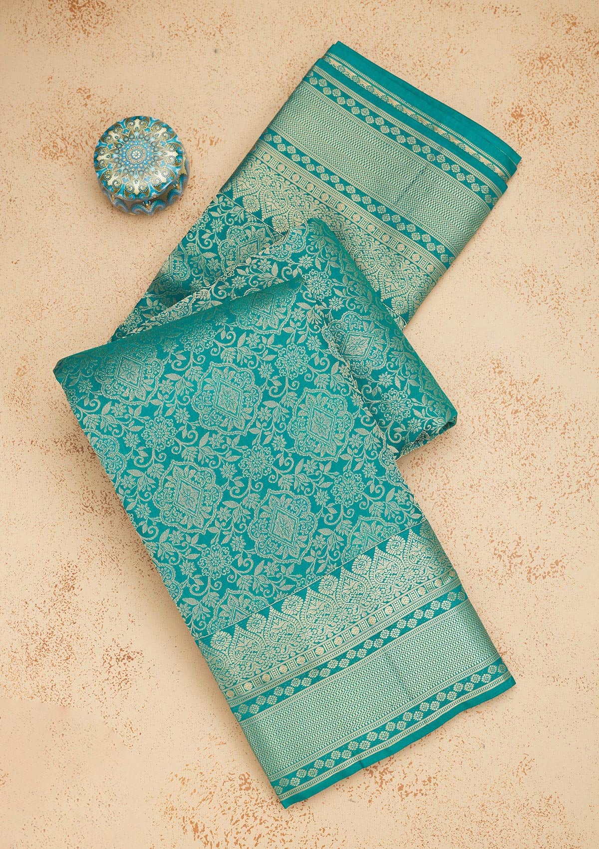 Turquoise Blue Zariwork Pure Silk Saree-Koskii