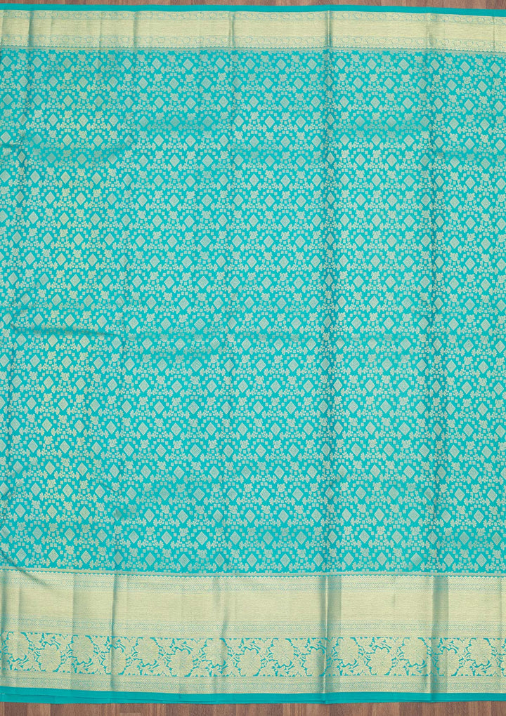 Turquoise Blue Zariwork Pure Silk Saree-Koskii