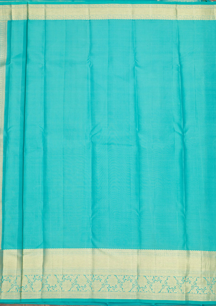 Turquoise Blue Zariwork Pure Silk Saree-Koskii