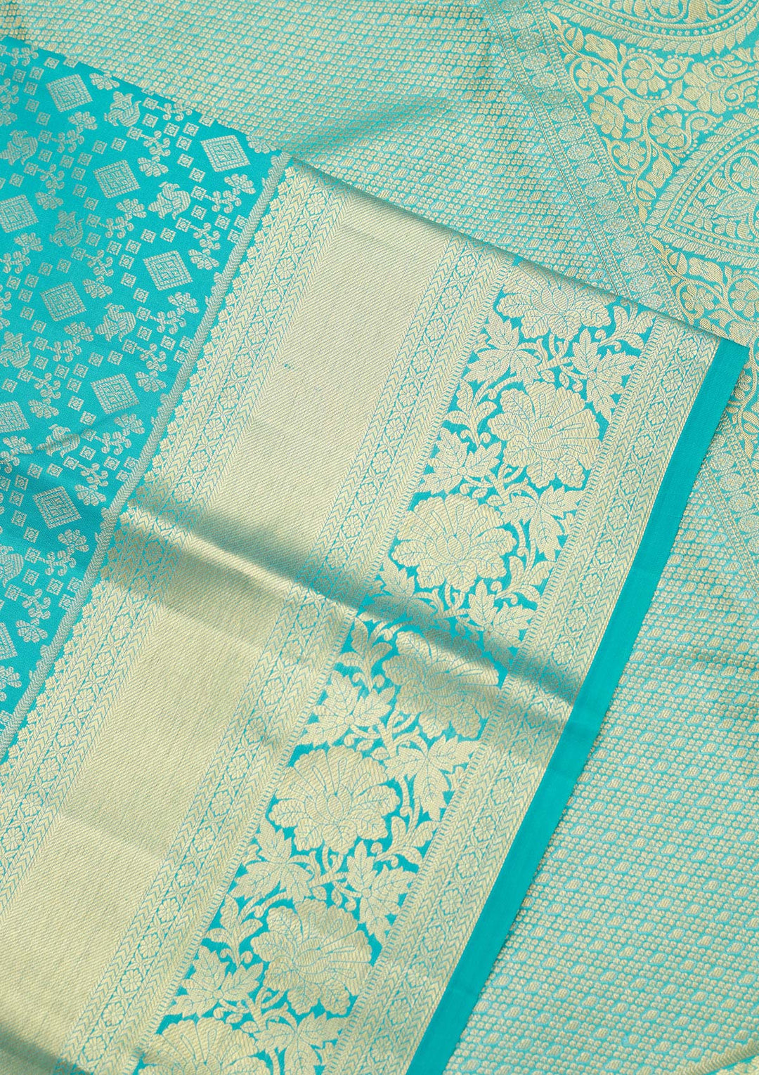 Turquoise Blue Zariwork Pure Silk Saree-Koskii