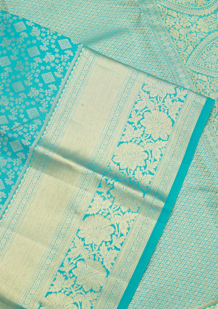 Turquoise Blue Zariwork Pure Silk Saree-Koskii