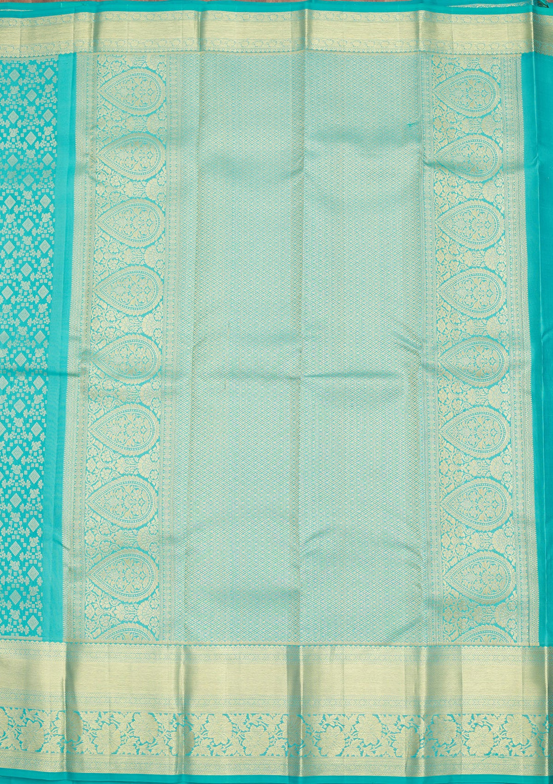 Turquoise Blue Zariwork Pure Silk Saree-Koskii
