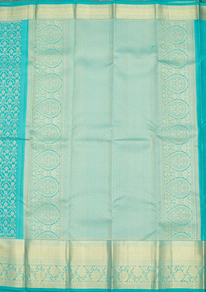 Turquoise Blue Zariwork Pure Silk Saree-Koskii