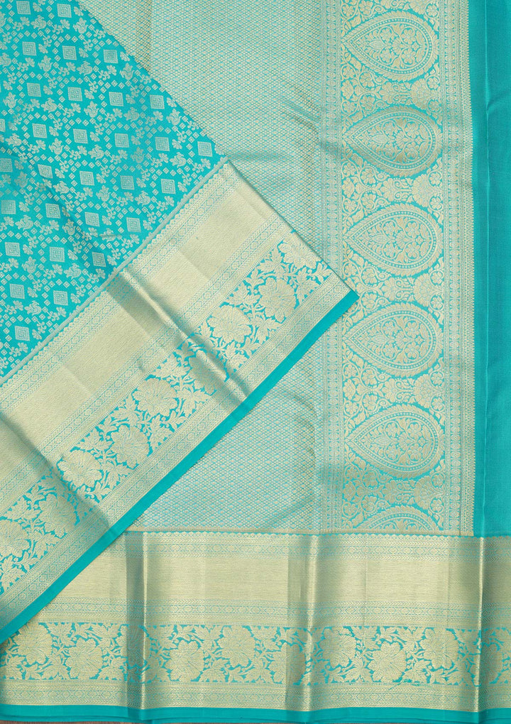 Turquoise Blue Zariwork Pure Silk Saree-Koskii