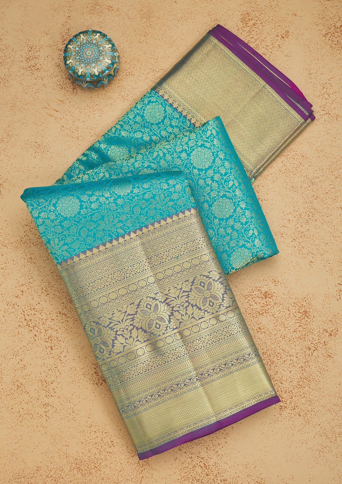 Turquoise Blue Zariwork Pure Silk Saree-Koskii