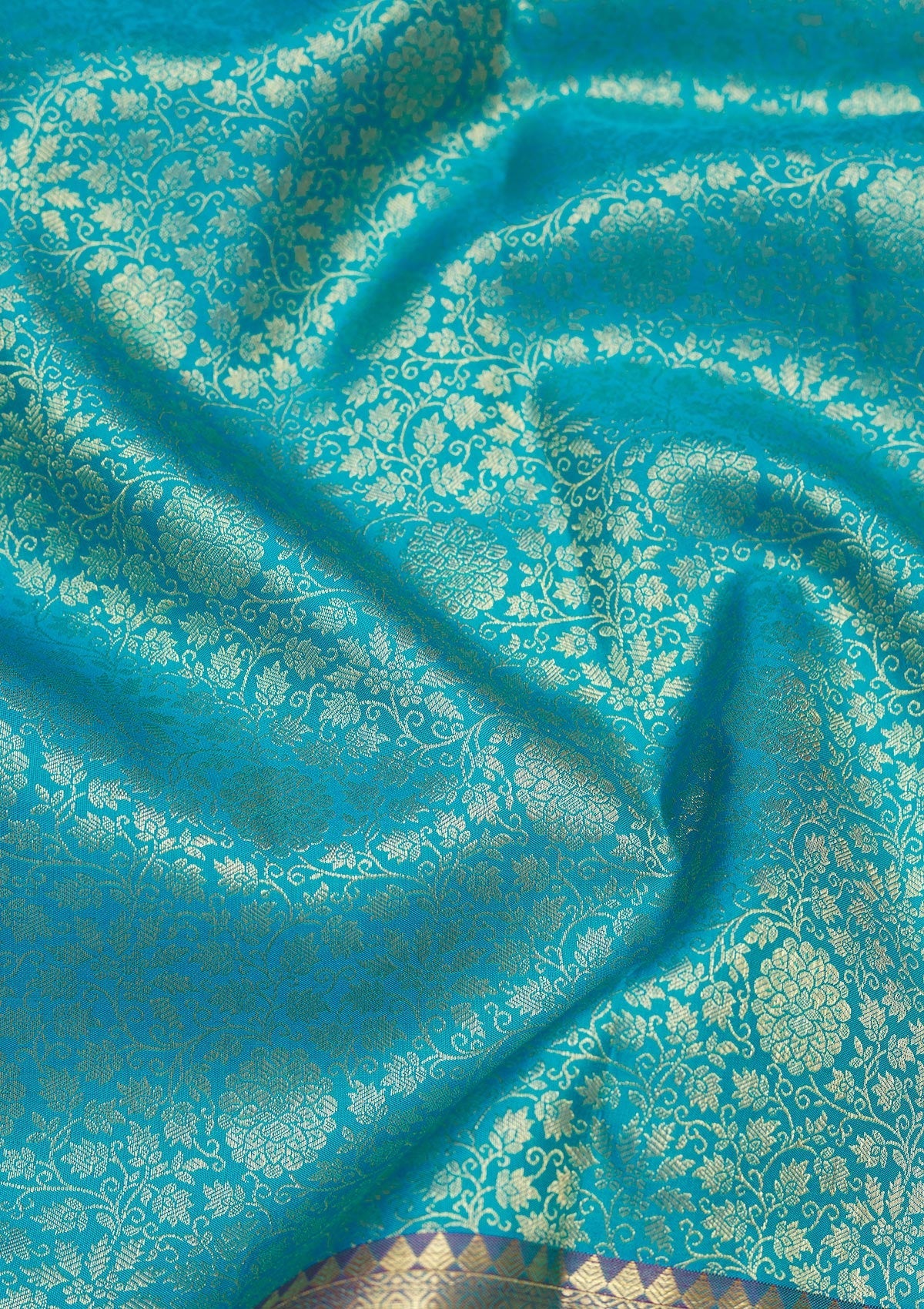 Turquoise Blue Zariwork Pure Silk Saree-Koskii