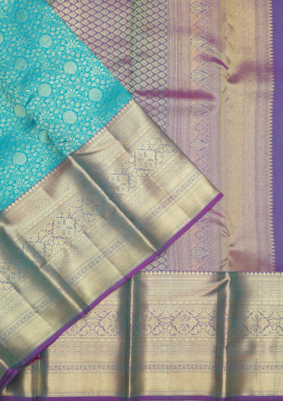 Turquoise Blue Zariwork Pure Silk Saree-Koskii