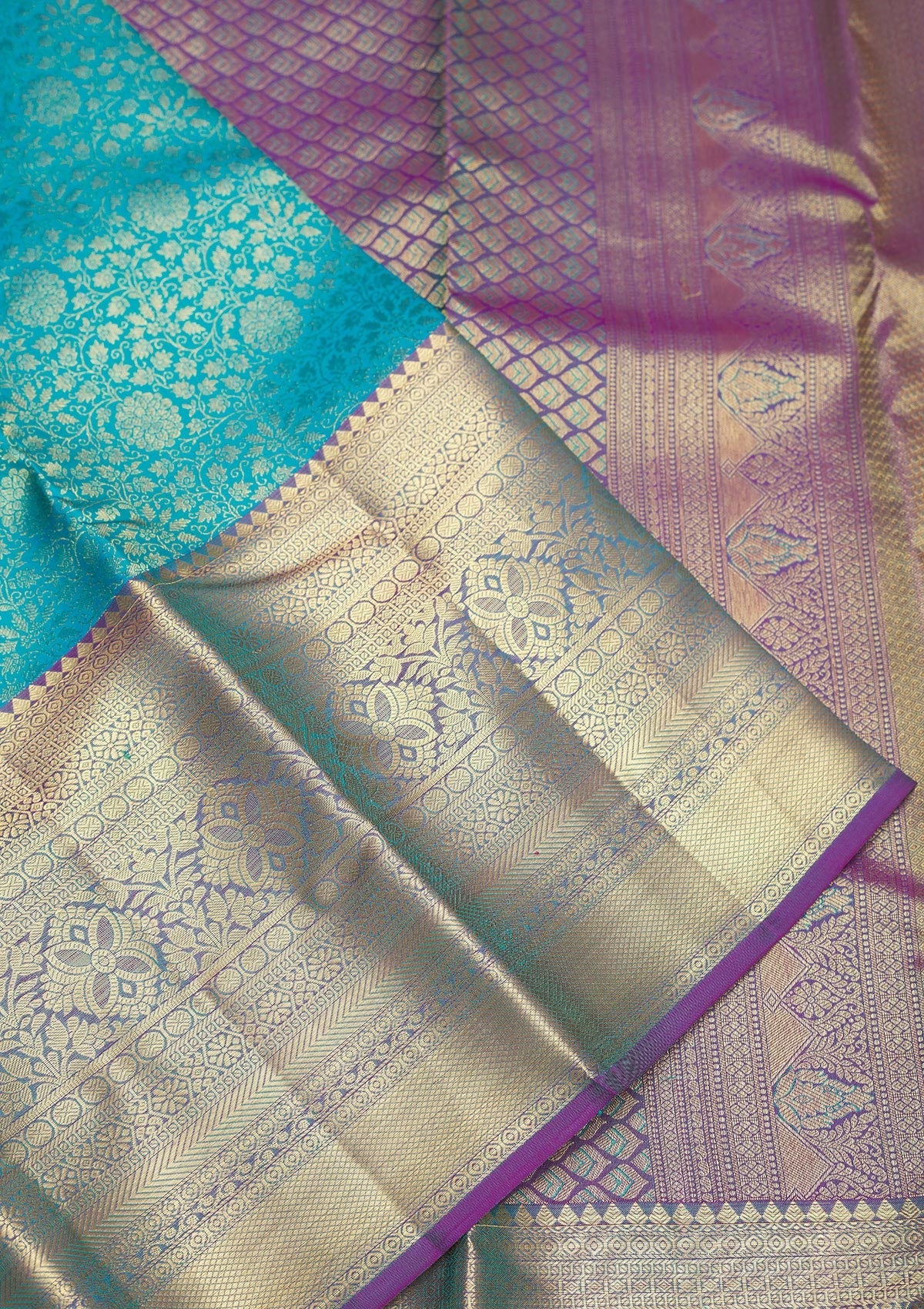 Turquoise Blue Zariwork Pure Silk Saree-Koskii