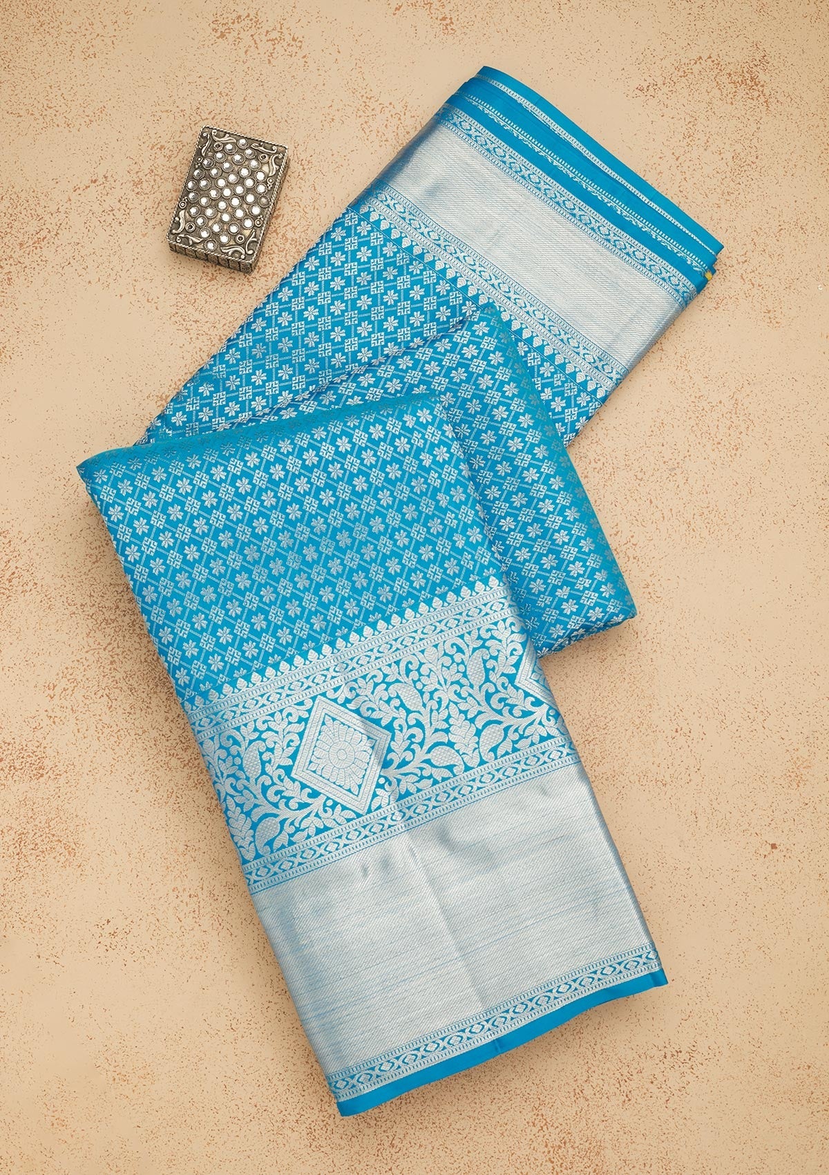 Turquoise Blue Zariwork Pure Silk Saree-Koskii