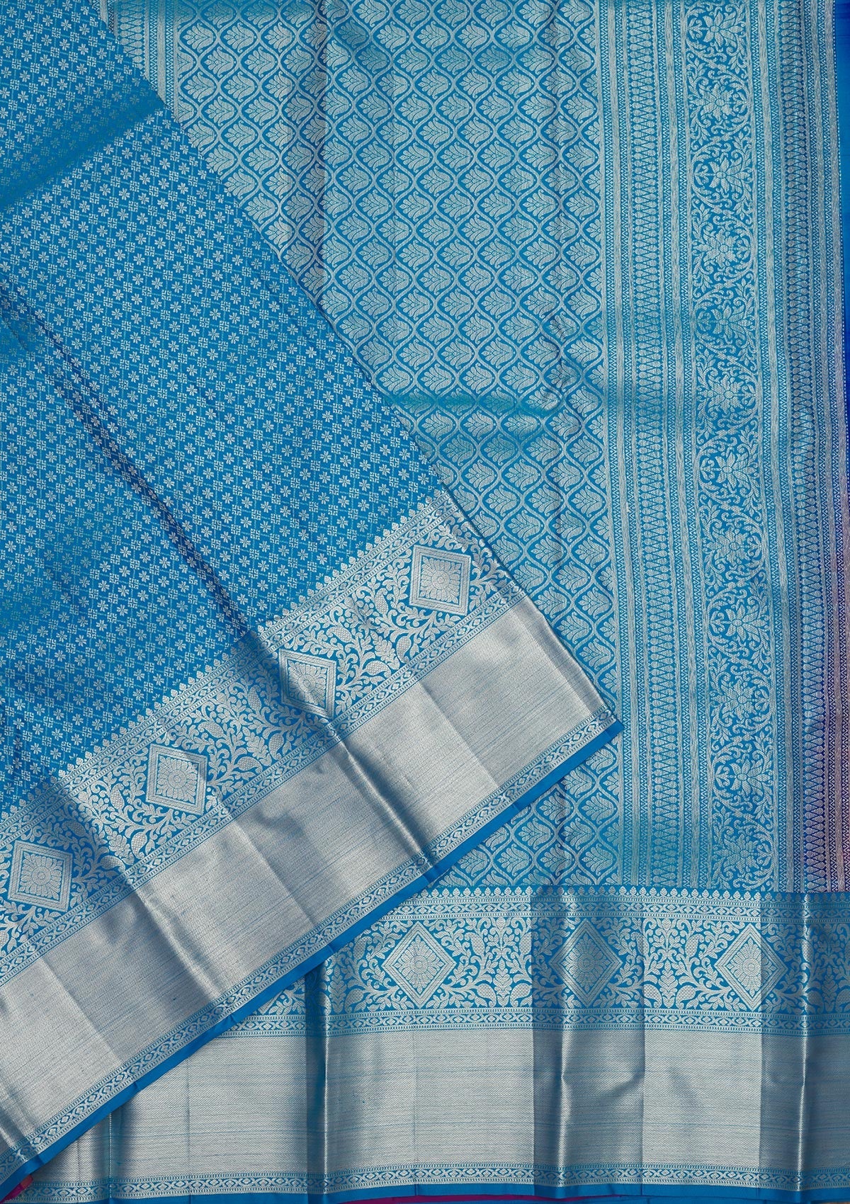 Turquoise Blue Zariwork Pure Silk Saree-Koskii