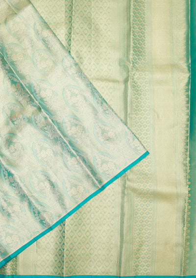 Turquoise Blue Zariwork Pure Silk Saree-Koskii