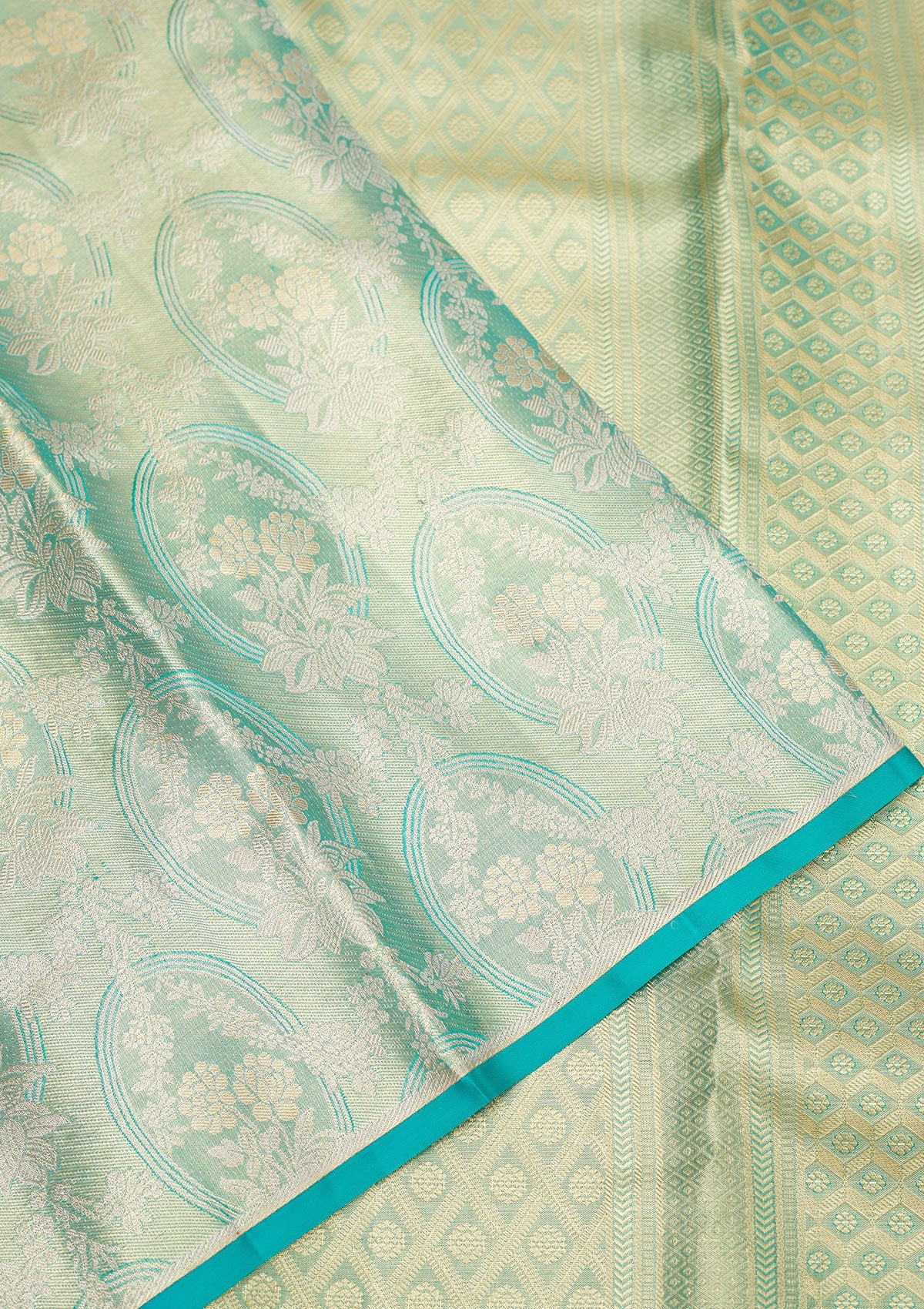 Turquoise Blue Zariwork Pure Silk Saree-Koskii