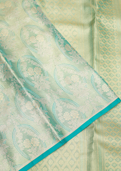 Turquoise Blue Zariwork Pure Silk Saree-Koskii