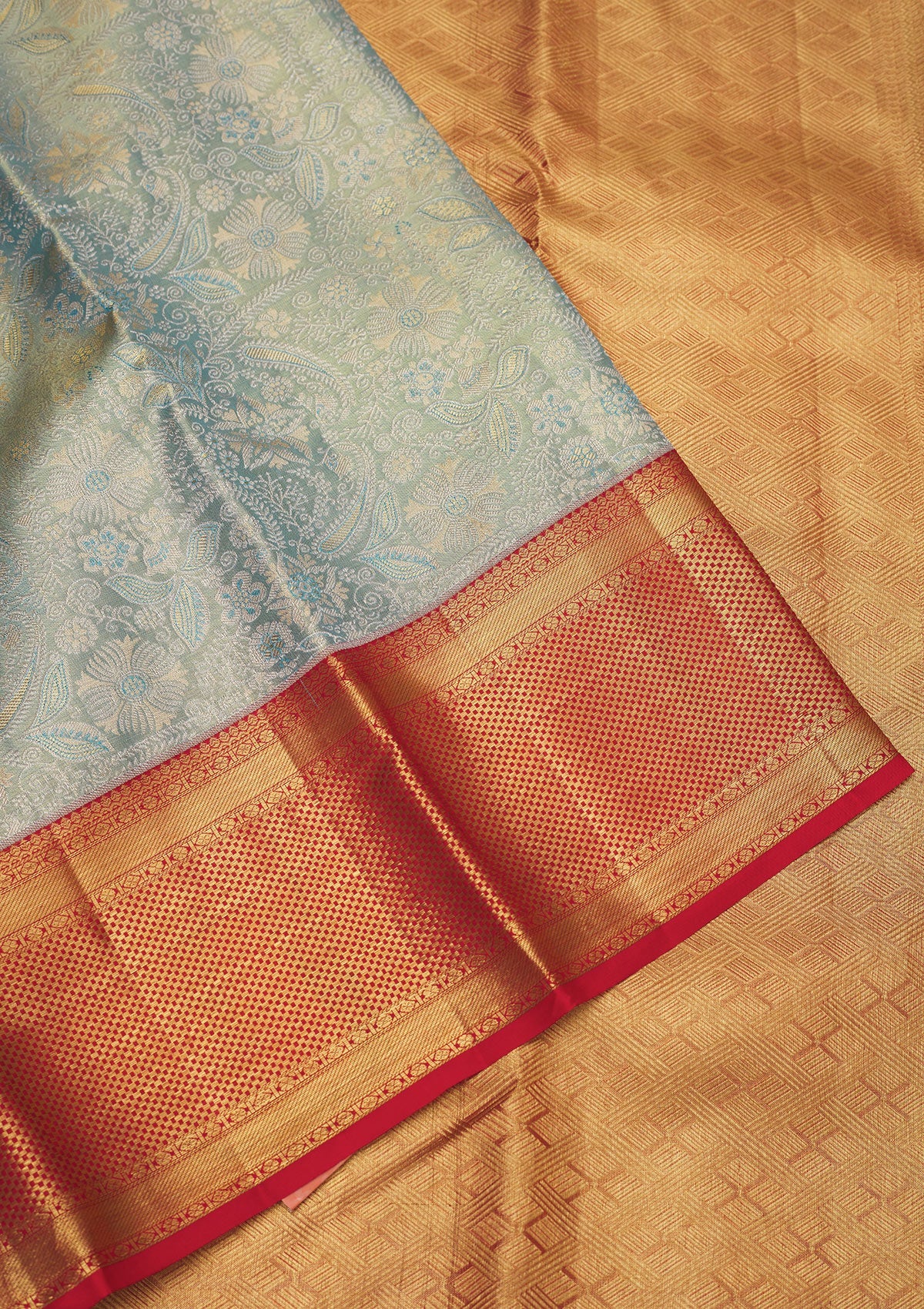 Turquoise Blue Zariwork Pure Silk Saree-Koskii