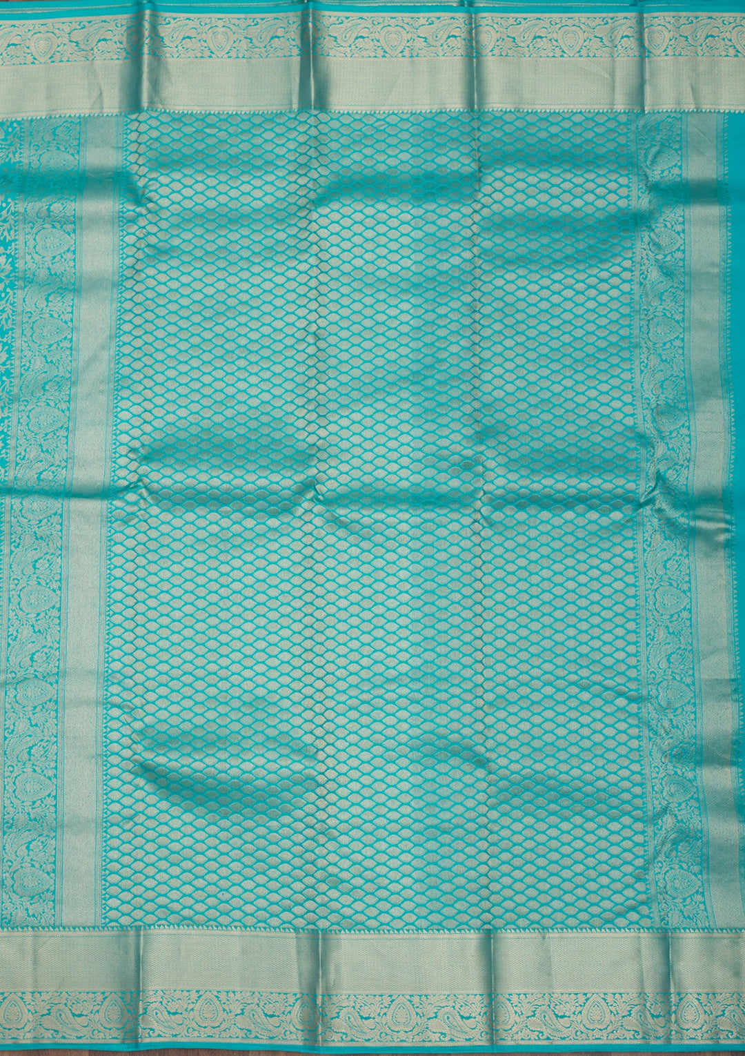 Turquoise Blue Zariwork Pure Silk Saree-Koskii