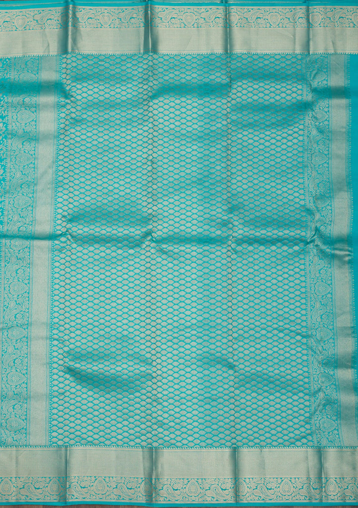 Turquoise Blue Zariwork Pure Silk Saree-Koskii