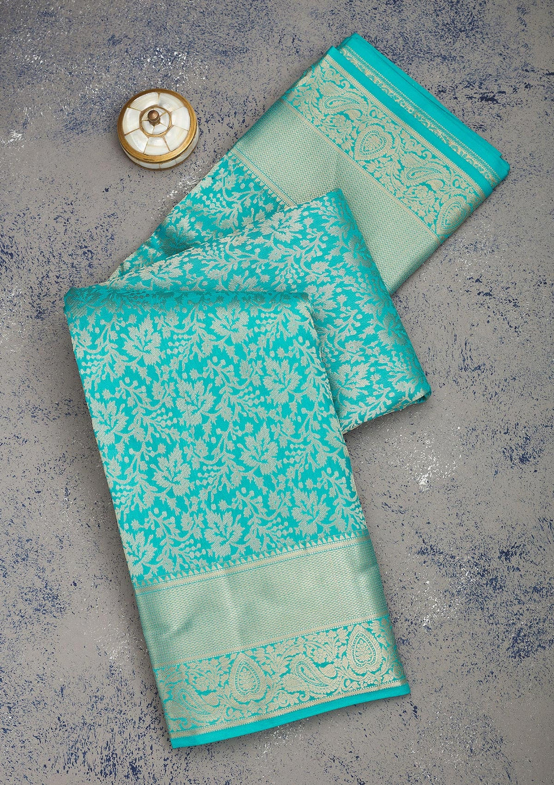 Turquoise Blue Zariwork Pure Silk Saree-Koskii