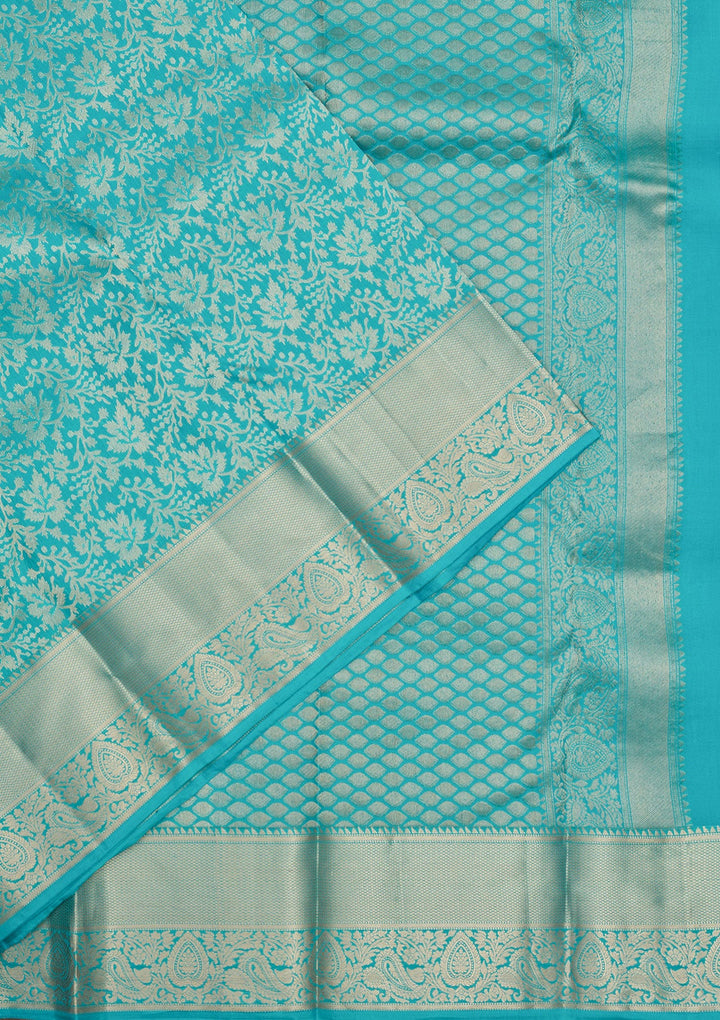 Turquoise Blue Zariwork Pure Silk Saree-Koskii