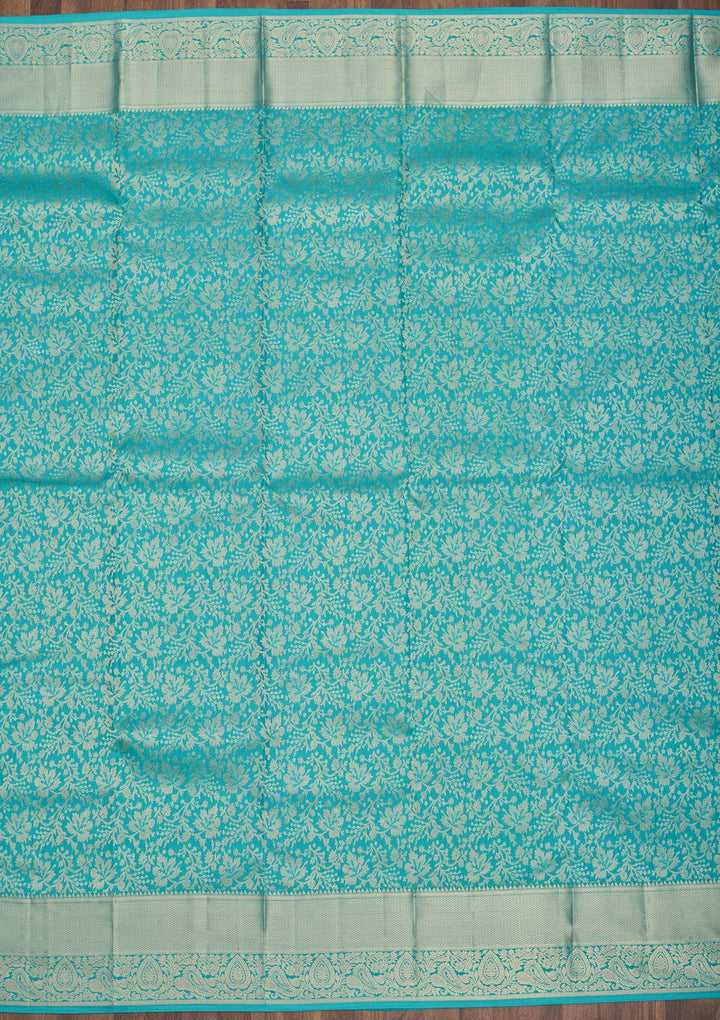 Turquoise Blue Zariwork Pure Silk Saree-Koskii