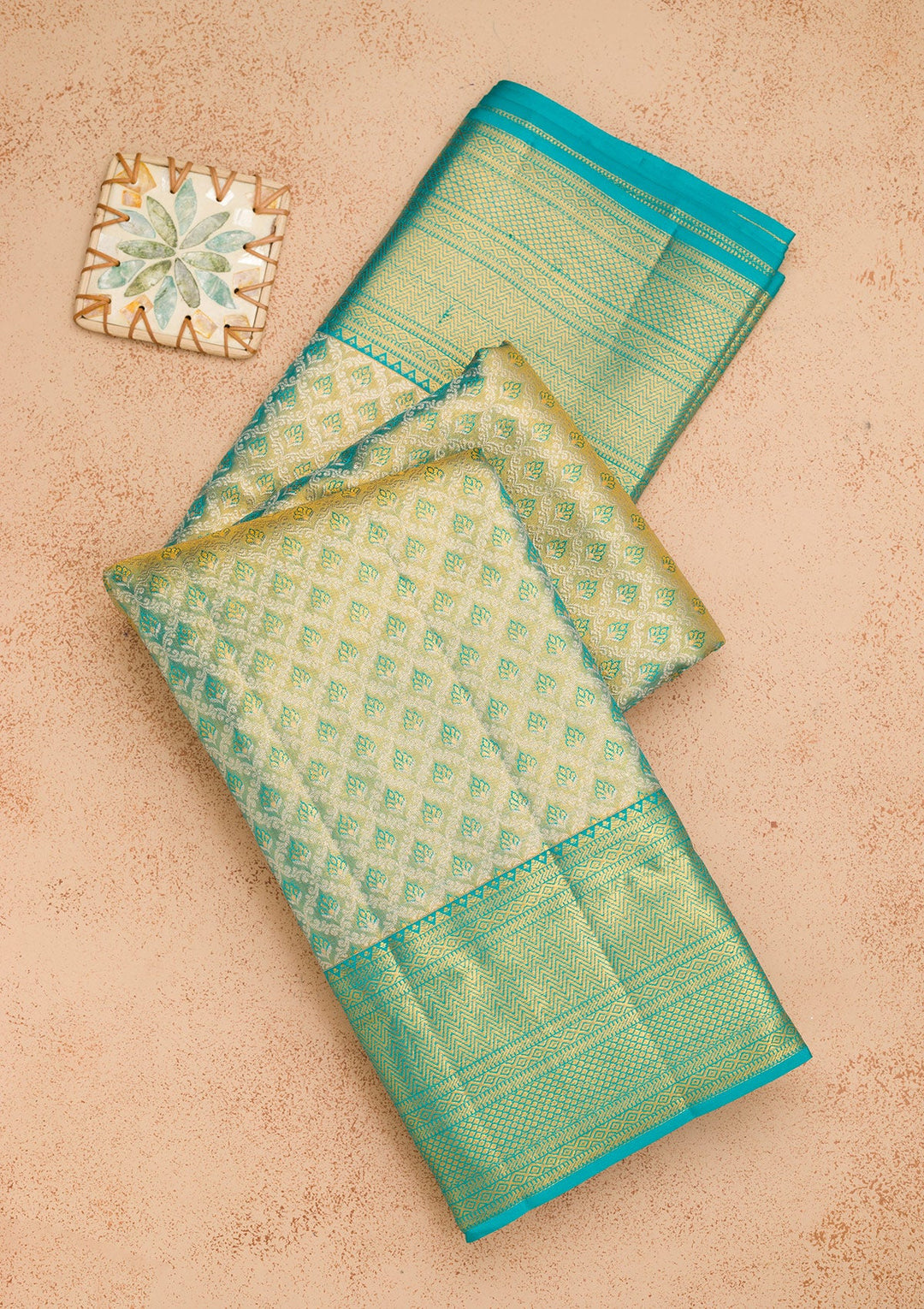 Turquoise Blue Zariwork Pure Silk Saree-Koskii