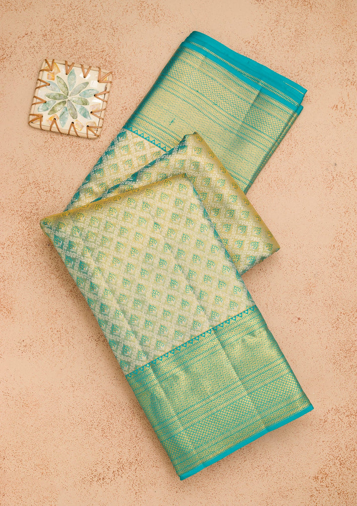 Turquoise Blue Zariwork Pure Silk Saree-Koskii