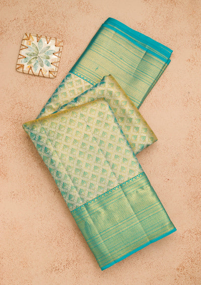 Turquoise Blue Zariwork Pure Silk Saree-Koskii