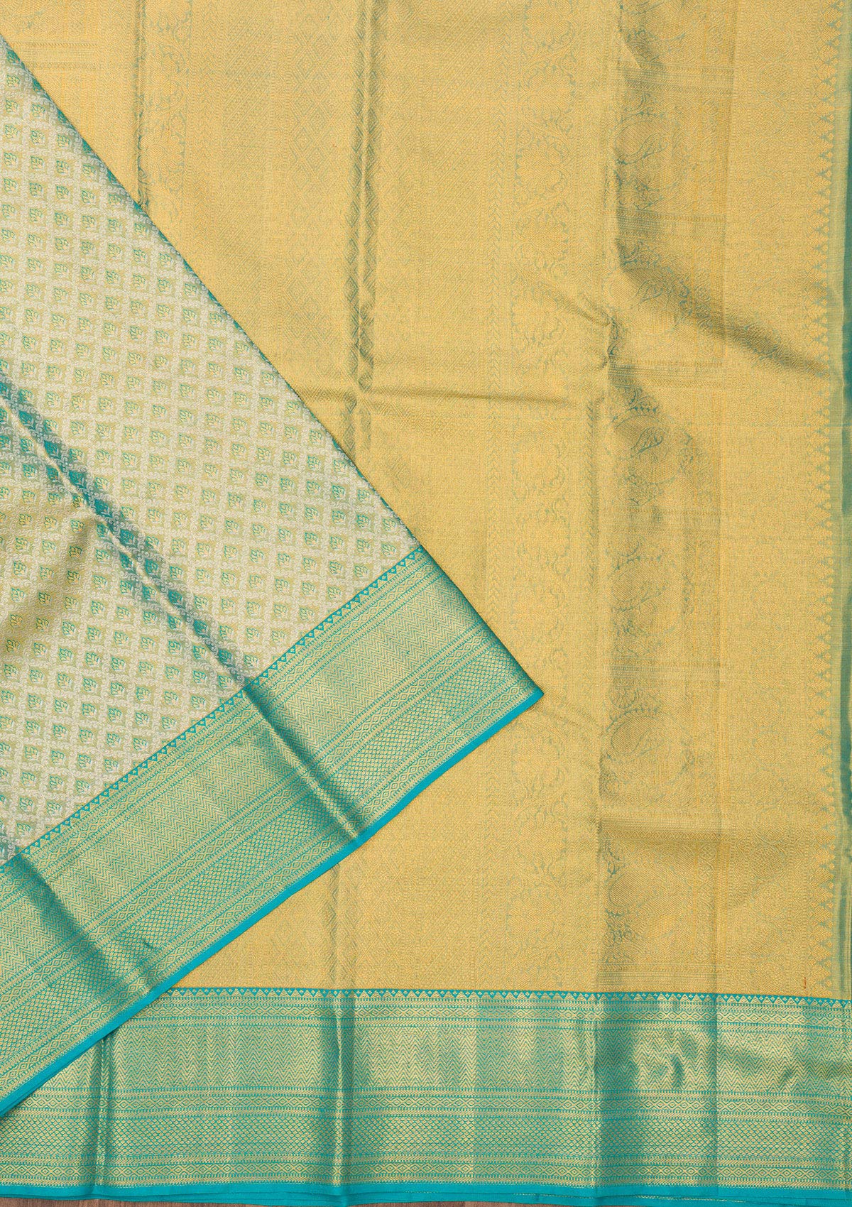 Turquoise Blue Zariwork Pure Silk Saree-Koskii