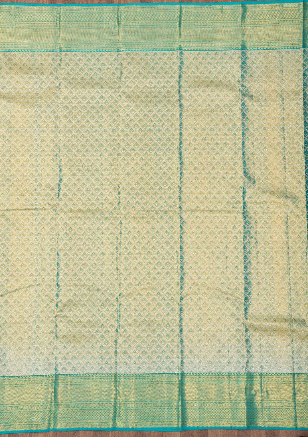Turquoise Blue Zariwork Pure Silk Saree-Koskii
