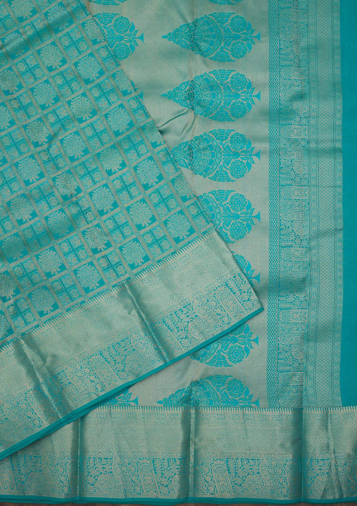 Turquoise Blue Zariwork Pure Silk Saree